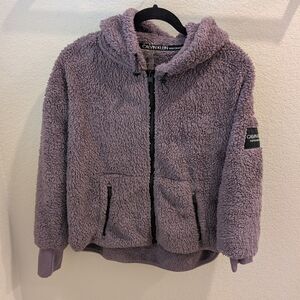Calvin Klein Cropped Purple Sherpa Zipper Hoodie